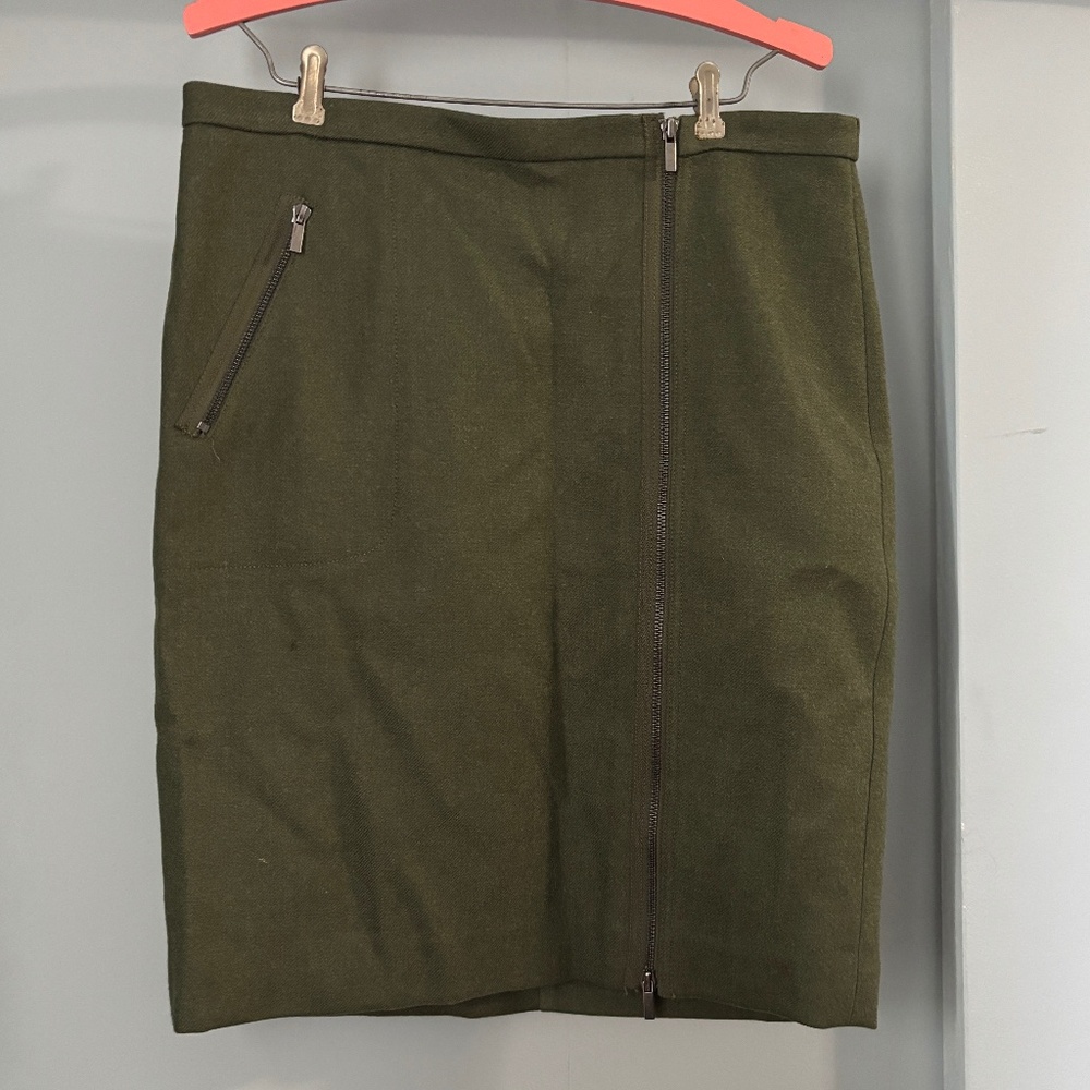 J Crew Olive Green Asymmetrical Zip Pencil Skirt